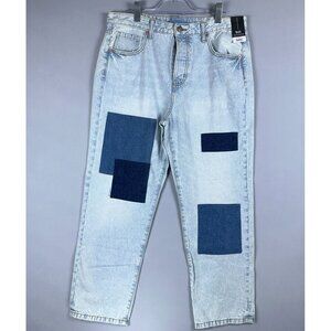 No Boundaries Straight Leg Jeans Womens Size 34X30 Loose Fit Patchwork Blue